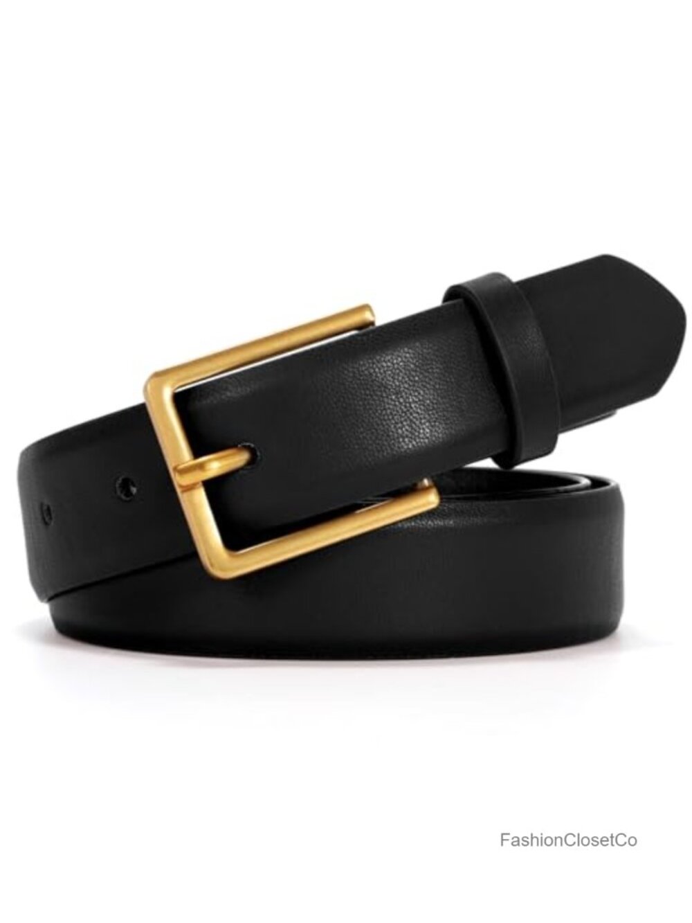 Women's Leather Belt with Rectangle Buckle for Jeans and Dresses